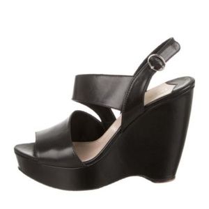 Prada | Black Leather Asymmetrical Wedges | 39